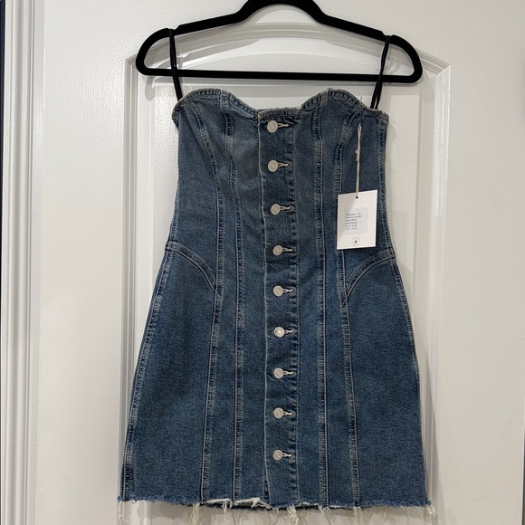 Etica Dresses & Skirts - Etica Strapless Pascale Corset Denim Dress with Button Detail